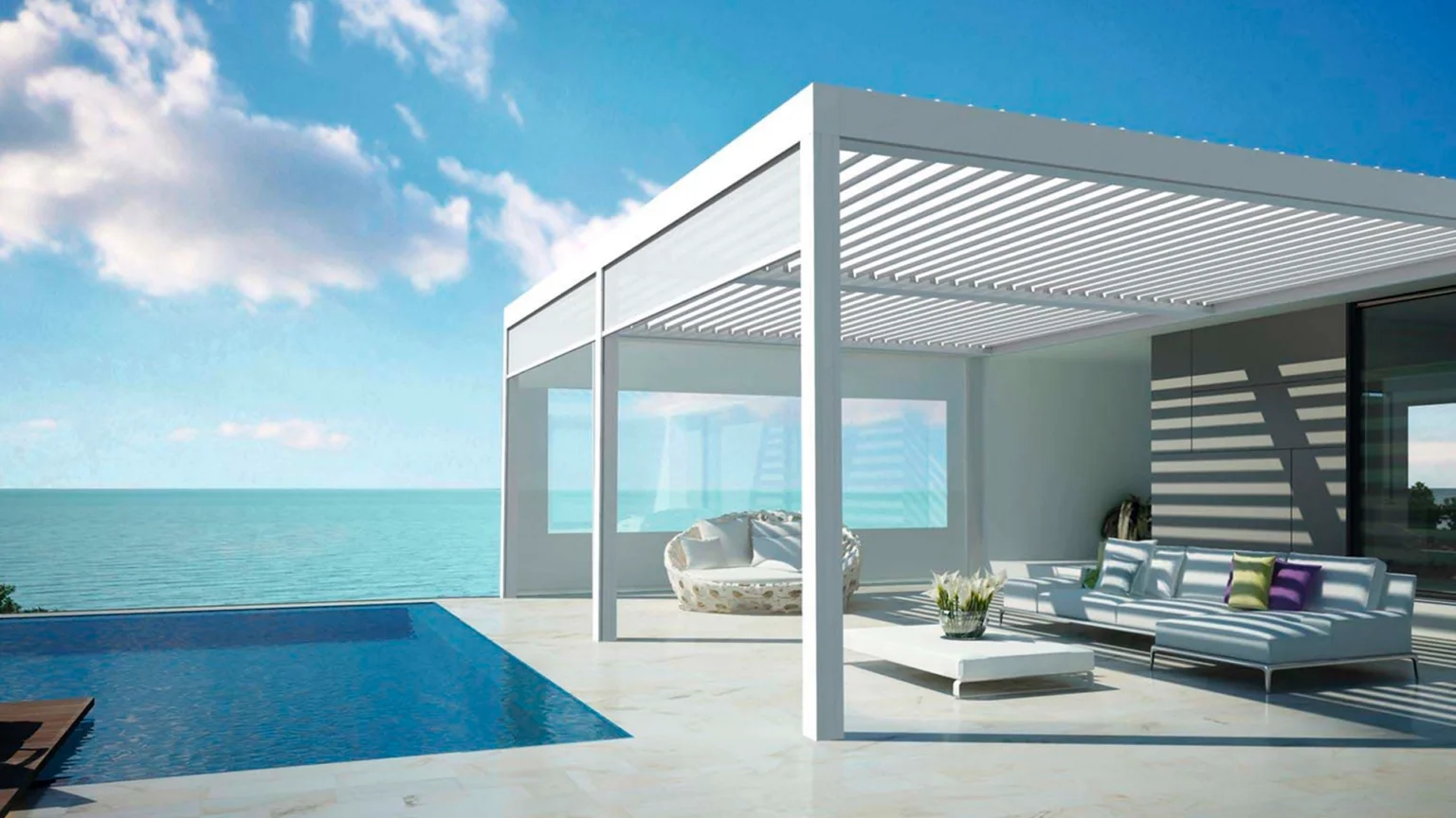 Pérgola bioclimática de aluminio con lamas orientables — Acongrup Mallorca